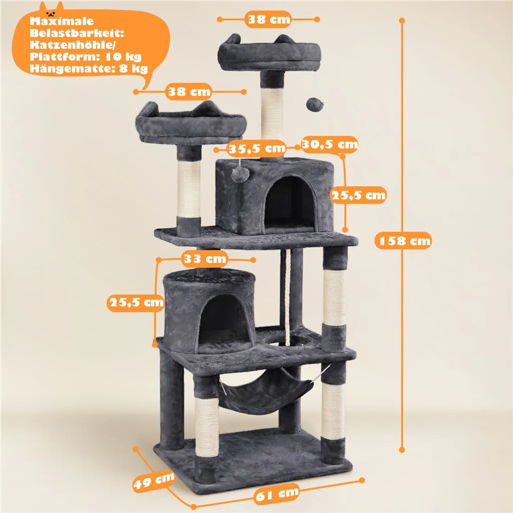 Yaheetech Scratch Post 158cm - Multi-niveaux - Sisal - Plates-formes - Gris foncé