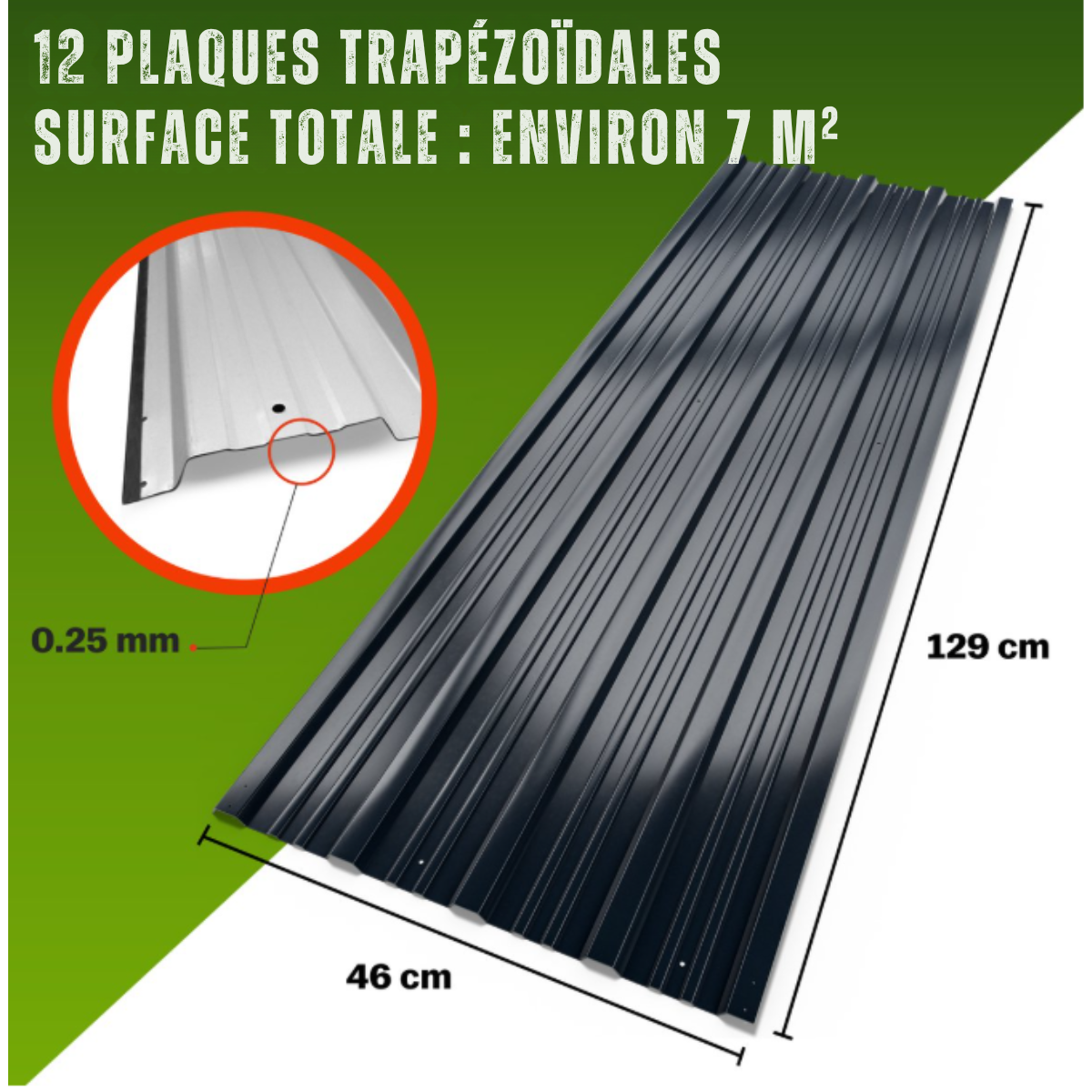 Tôles de toit - Métal 12 pièces 129 x 46cm - Anthracite