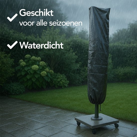 Brixy Housse de parasol - Jusqu'à Ø300cm - Imperméable - Rond et carré - 183 x 35 x 25cm - Cordon de serrage - Debout - Noir