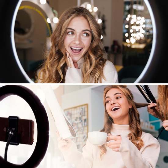 Studio ME Ring Lamp with Tripod 10 inch - Black - Ring Light - 30 Light modes - Incl. Remote Control & Mini Tripod - Ringlight - Ring Lamps