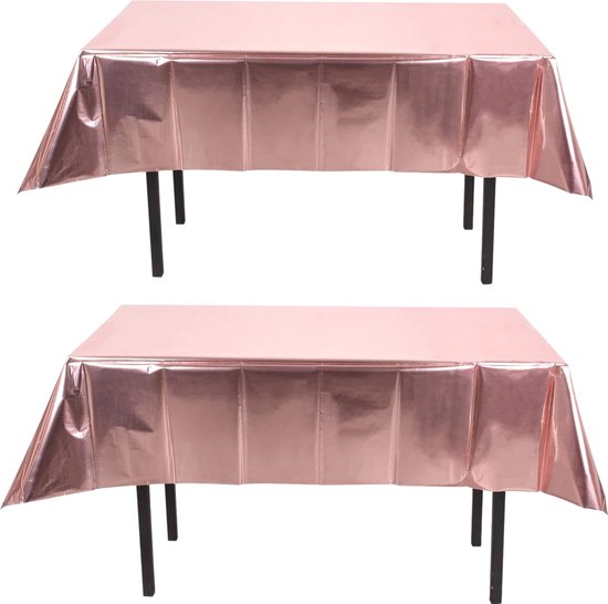 Partizzle 2 sets de nappes en plastique jetables or rose - Décorations pour anniversaires, mariages et fêtes de fin d'année - Décorations de fête - 274 x 137 cm