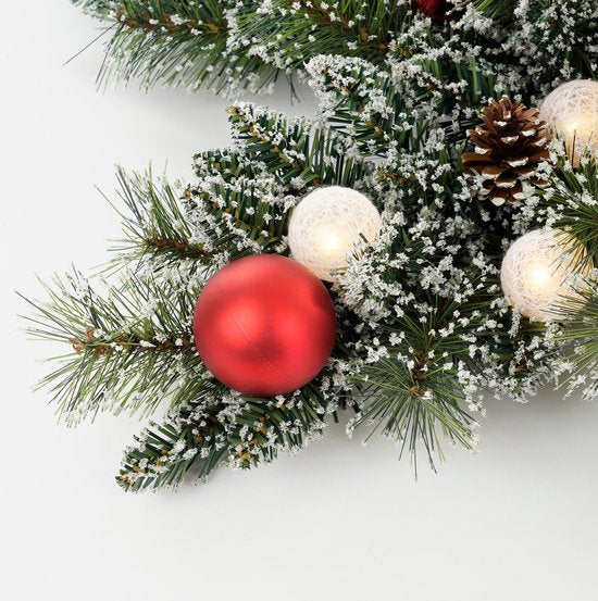 Black Box Trees Kaprun Couronne de Noël Étoile avec lumières LED blanc chaud - Ø60 cm - Vert givré, rouge