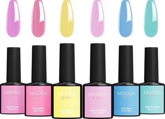 Vernis semi permanent Moods Gellac - Set de 6 pièces - Vernis à ongles en gel - 8ML - Miami Vibes Edition - Gellac - Nails - Gel Polish Starter Pack - Pastel Colours