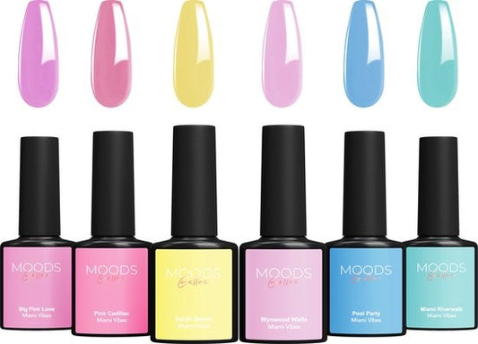 Vernis semi permanent Moods Gellac - Set de 6 pièces - Vernis à ongles en gel - 8ML - Miami Vibes Edition - Gellac - Nails - Gel Polish Starter Pack - Pastel Colours