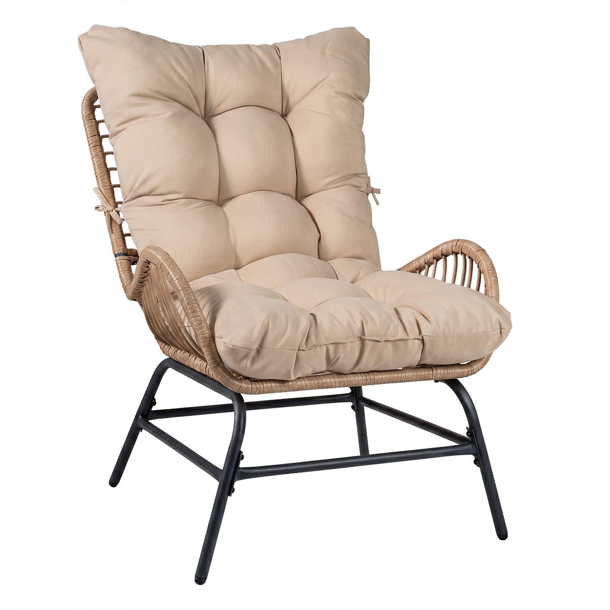 Chaise de jardin Coast Rotan - design ergonomique - avec coussin épais - beige - 1 pièce