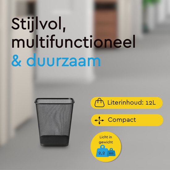 BRASQ 2x Paper Bin Square - Black - 12 Liter - Trash can - Garbage can - Waste bin - Paper basket - Metal - Set of 2