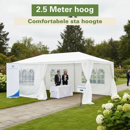 Tente de réception Kinzo 3 x 6 m - Tente-pavillon pour 70 personnes - Pavillon de jardin avec 6 parois latérales - Tente de jardin avec une hauteur au faîte de 2,5 m - Tente de réception imperméable et résistante aux UV - Blanche