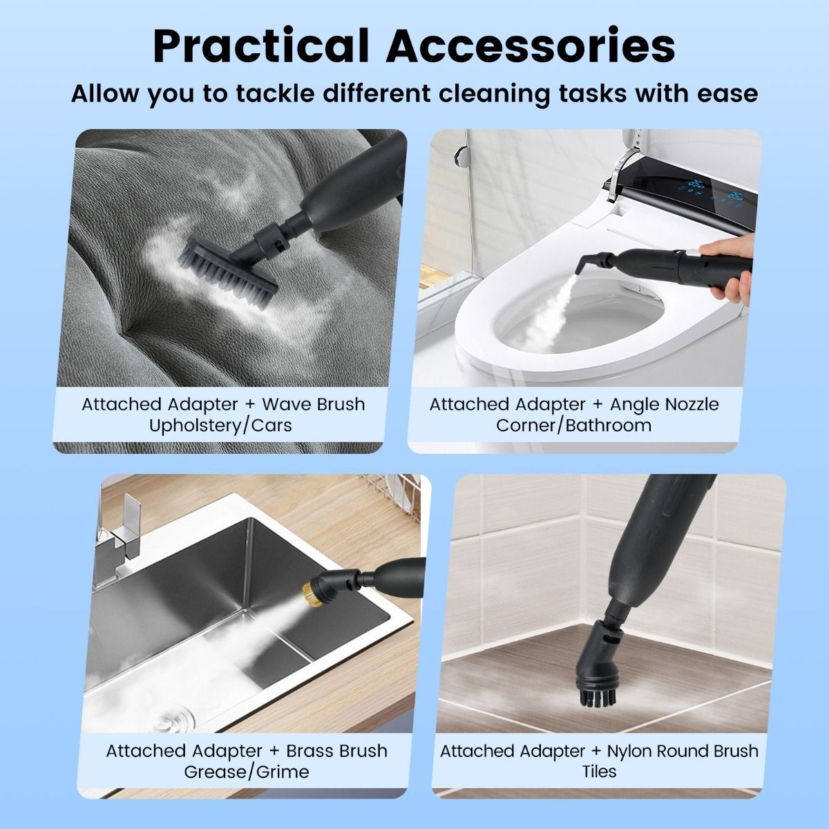 Coast 1600W Nettoyeur vapeur portable - 23.5 x 12.5 x 18 cm - Blanc - Réservoir d'eau 1L pour la voiture, la cuisine et la salle de bain