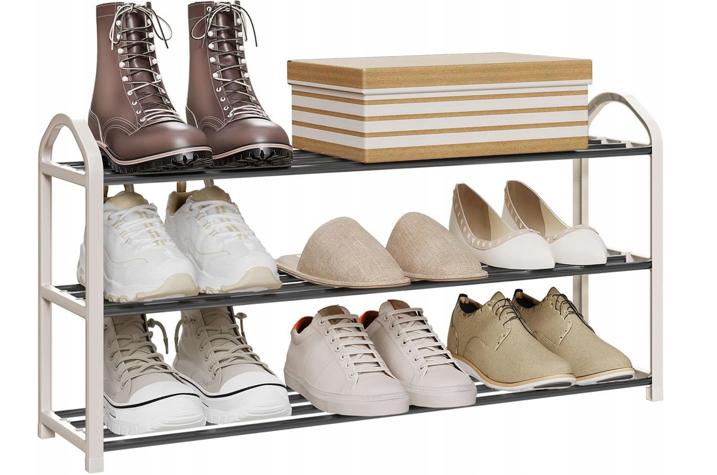 Étagère à chaussures Woltu à 3 niveaux - Crème/Gris - Pour environ 12 paires de chaussures - 79 x 18,5 x 42,5 cm