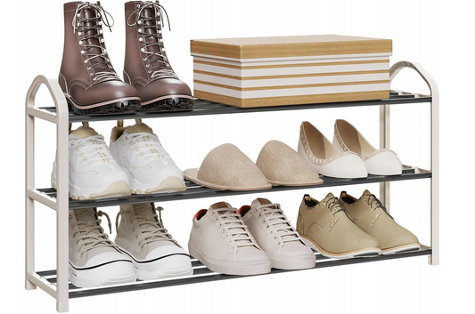 Étagère à chaussures Woltu à 3 niveaux - Crème/Gris - Pour environ 12 paires de chaussures - 79 x 18,5 x 42,5 cm