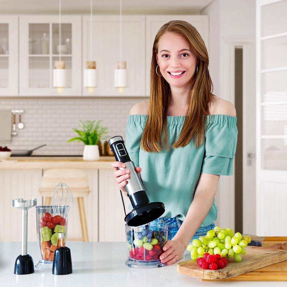 Mixeur plongeant 4 en 1 - KitchenBrothers - Hachoir - 800W - 600ML - Acier inoxydable