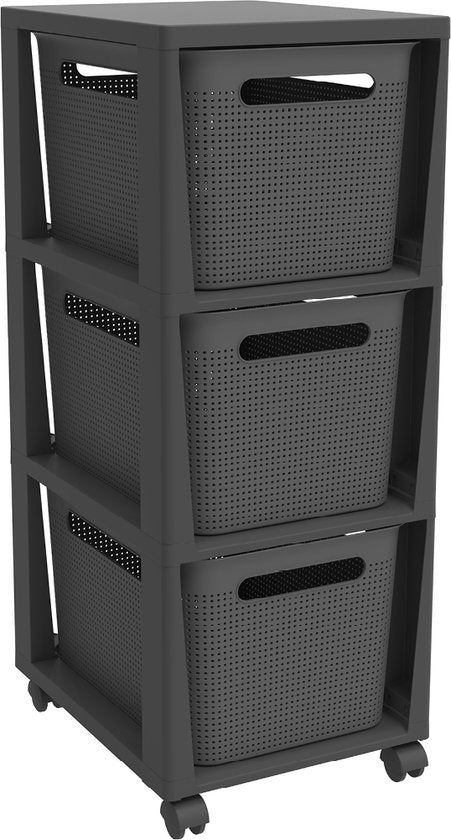 Rotho Tower Brisen - Meuble à tiroirs 3 x 16L avec roulettes - Anthracite