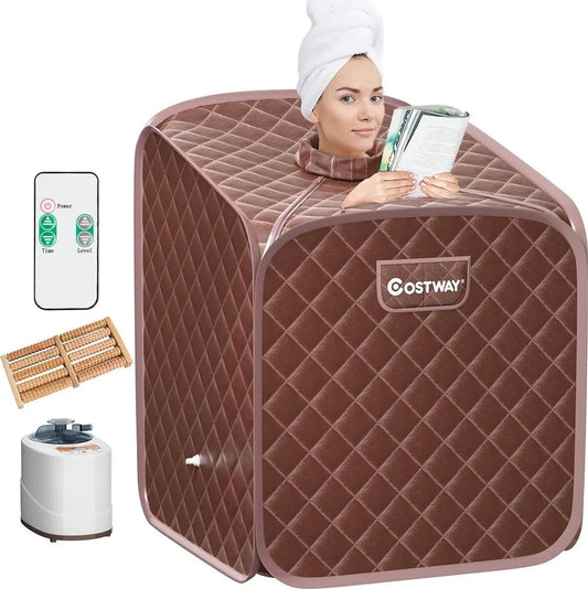 Sauna à vapeur Coast Mini 2 litres - Sauna d'intérieur pliable avec télécommande, minuterie, 9 réglages de température et siège - Marron