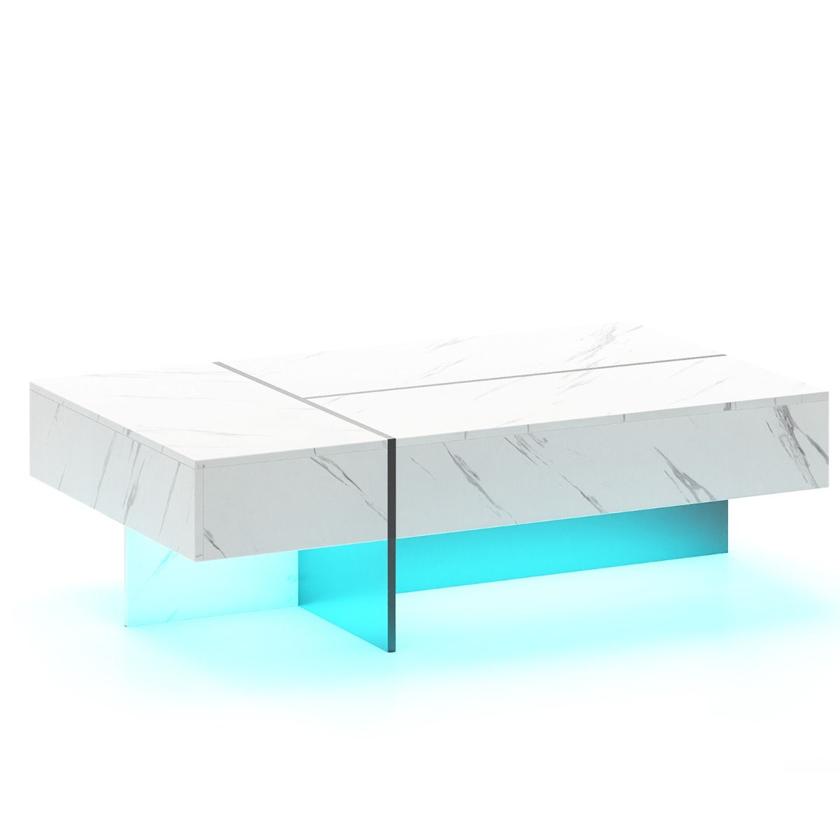 Table basse Coast avec éclairage LED - 3 tiroirs de rangement - finition brillante - blanche - 120 x 70 x 35 cm