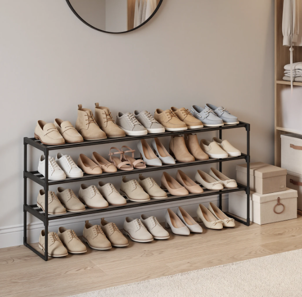 JOYFURNOS Étagère à chaussures à 3 niveaux - Noir - 30 x 116 x 55 cm - Jusqu'à 18 paires de chaussures