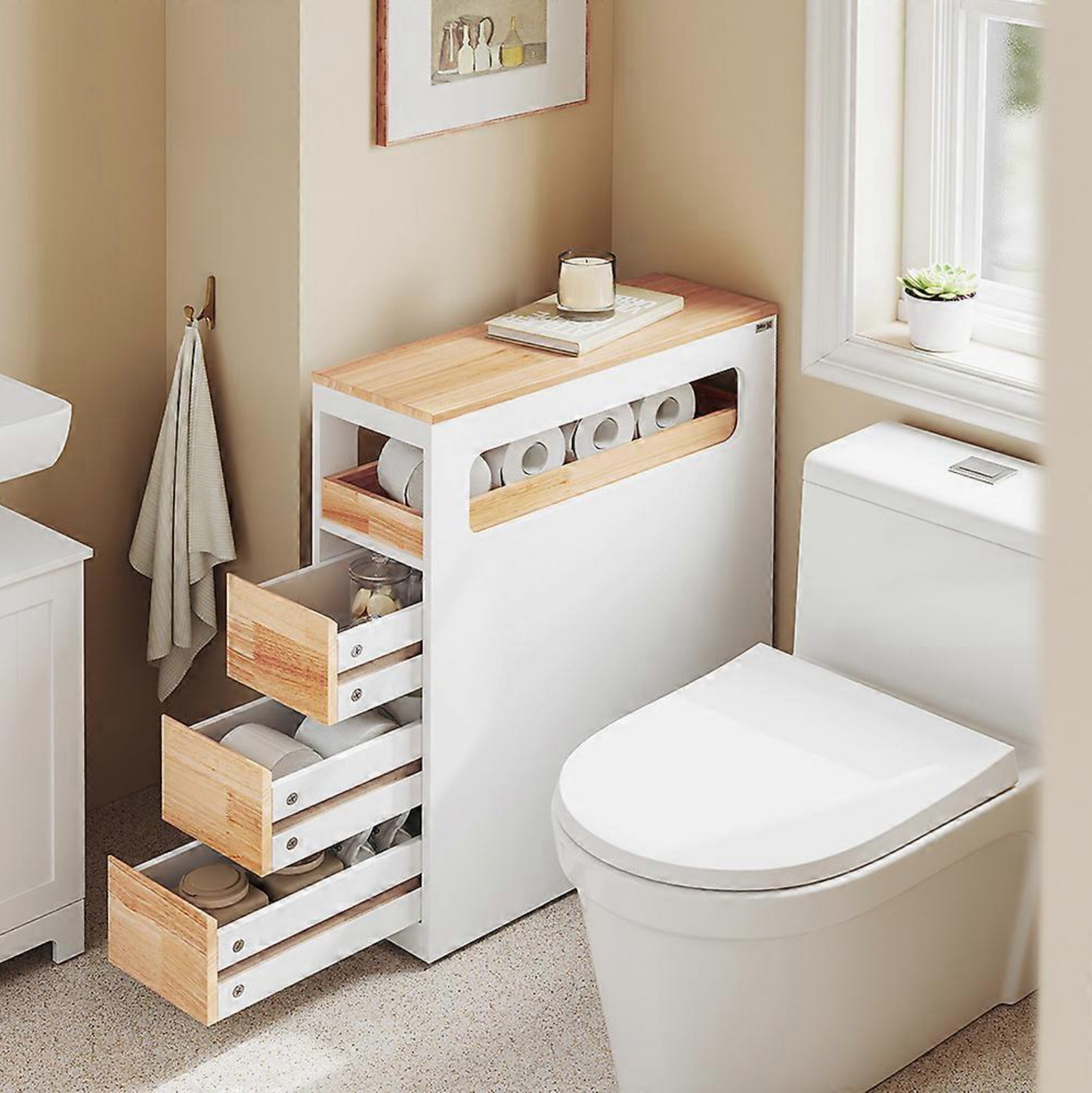 SoBuy Meuble de salle de bain étroit - Meuble de rangement étroit avec 3 tiroirs - gain de place - 65x23x82 cm