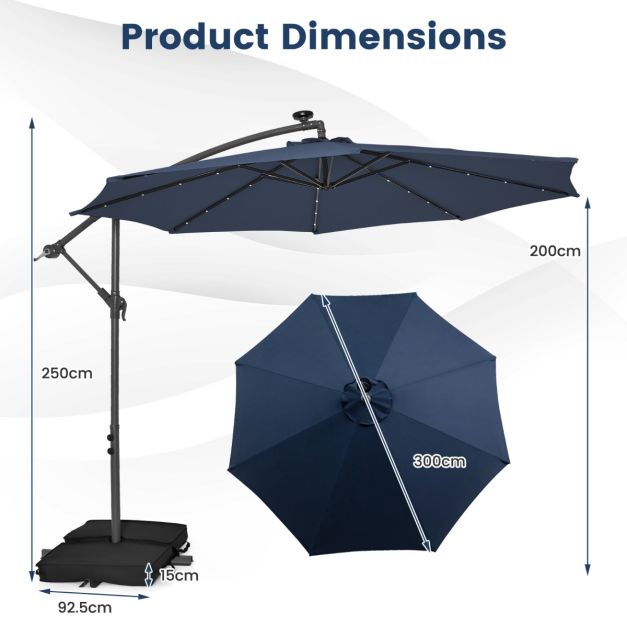 Coast Parasol flottant avec éclairage LED - Sacs de sable inclus - Ø3m - Bleu