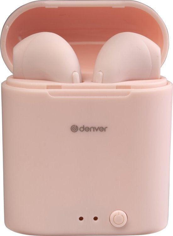 Denver TWE-46 - Ecouteurs - Sans fil - Ecouteurs sans fil - Bluetooth - avec étui de chargement - mains libres - sport - casque - intra-auriculaire - Bluetooth 5.0 - Rose
