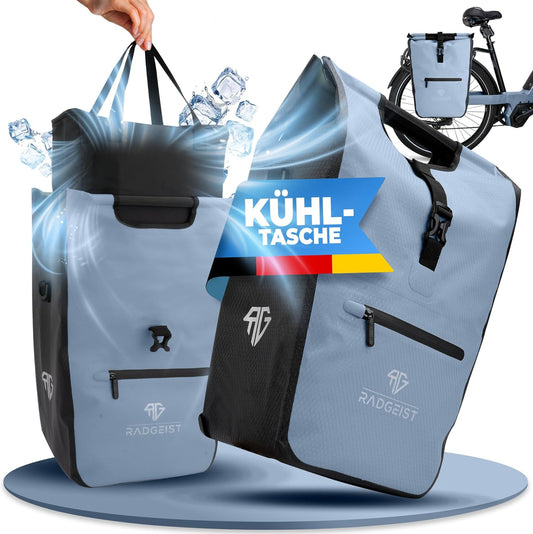 RADGEIST sacoche vélo pour porteur I sacoche vélo shopper avec sac isotherme amovible I sac shopping & sac shopping 22-28 litres - bleu