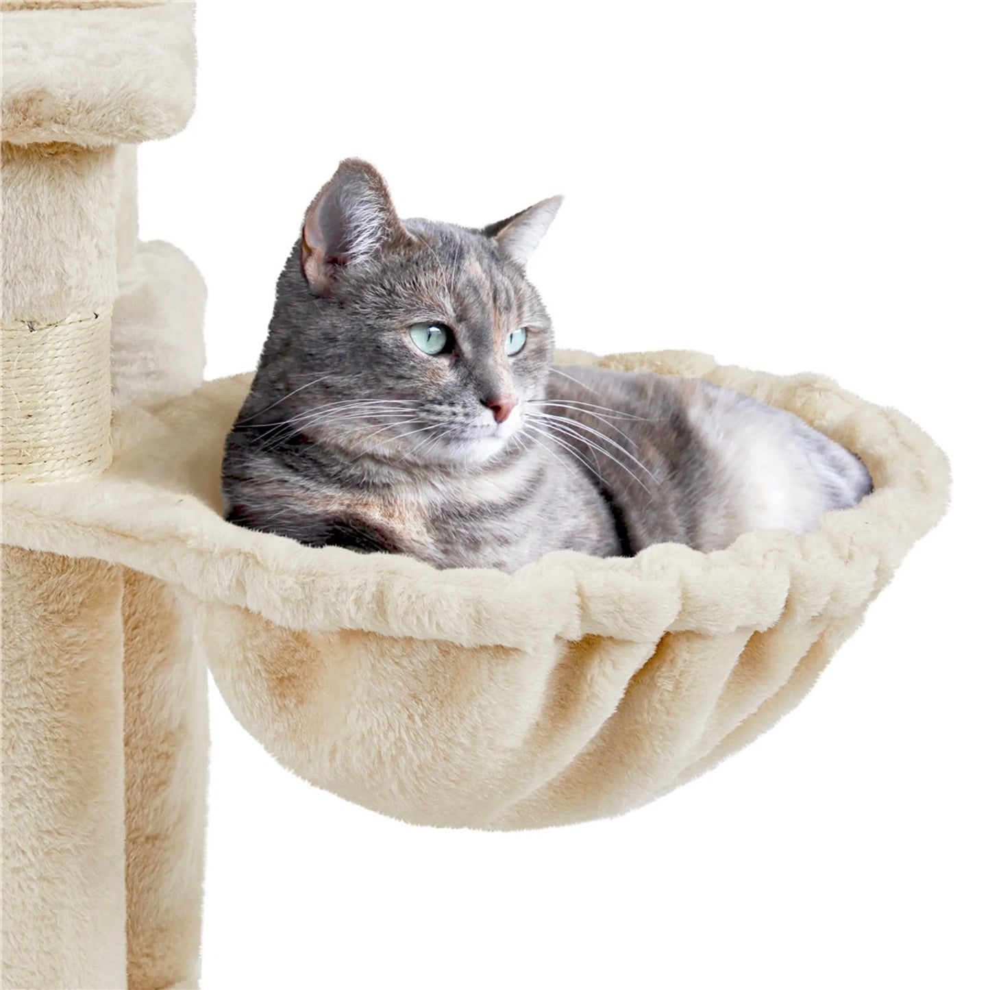 Arbre à chat Yaheetech 170 cm - Beige - XL - 5 niveaux - 2 niches pour chats - Hamac - 7 poteaux à grimper