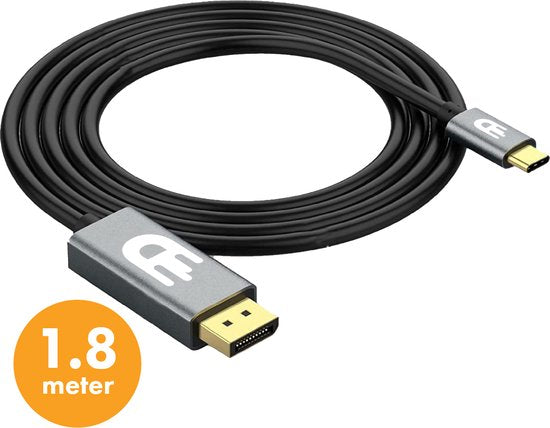 Câble USB C vers Displayport - 8K 60Hz 4K 120Hz - Thunderbolt 3 - Convient à Apple / iMac / Macbook (Pro) - 1,8 mètres