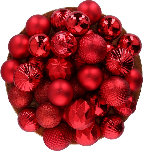 Lot de boules de Noël rouges Giftsome - 60 boules de Noël en plastique - 6/7 cm