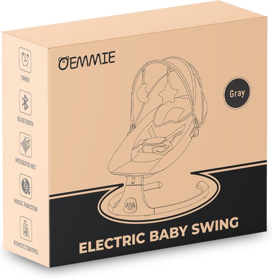 Oemmie Berceuse électrique - Balançoire pour bébé - Berceuse pour bébé - Fonction bluetooth et télécommande incluses - 5 positions de balancement - Gris