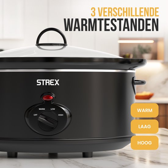 Mijoteuse Strex 6.5L - Cuve intérieure amovible en céramique - Fonction maintien au chaud - Mijoteuse - Noir