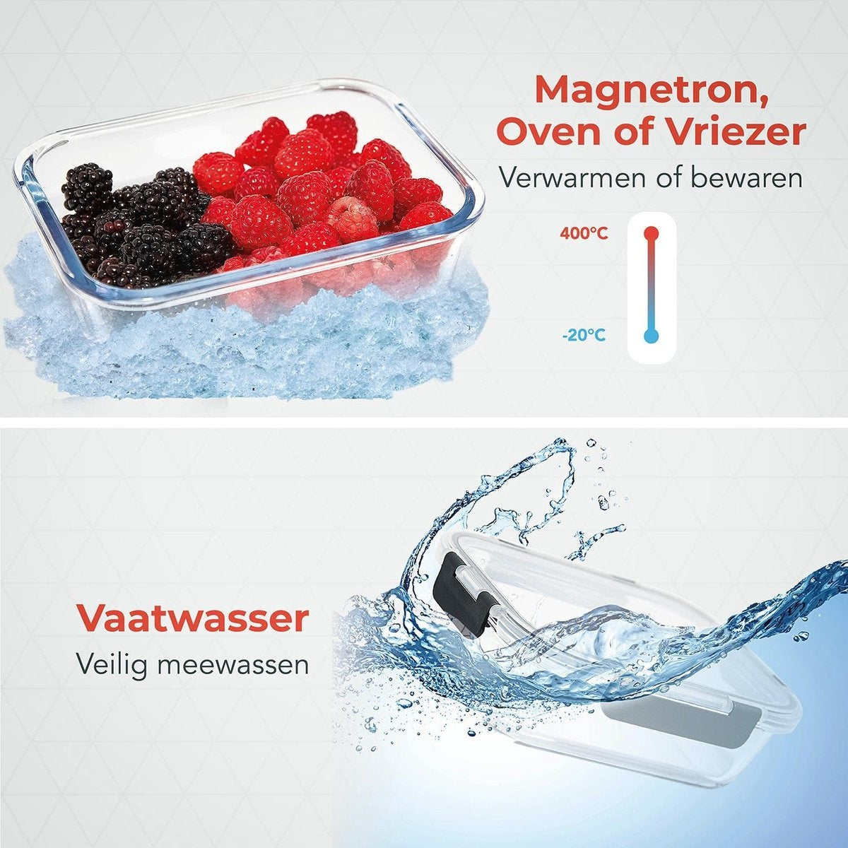 Boîtes repas en verre - KitchenBrothers - hermétique - sans BPA - 1L - 5 pièces