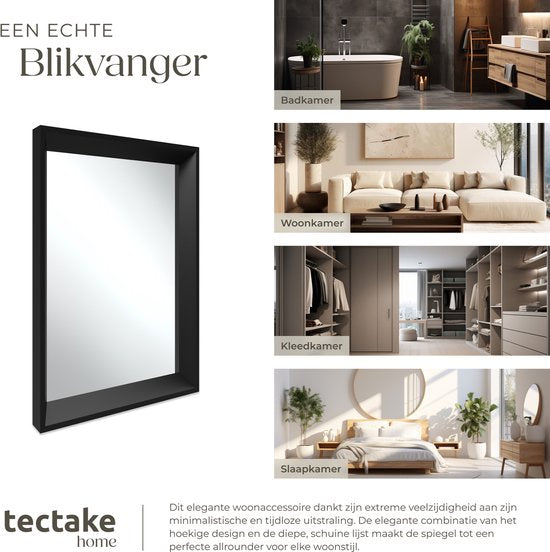 tectake® - Miroir mural Elina - Miroir de salle de bain - Miroir rectangulaire avec cadre en plastique solide - 40x60 cm - Miroir pour la salle de bain, le salon ou la chambre à coucher