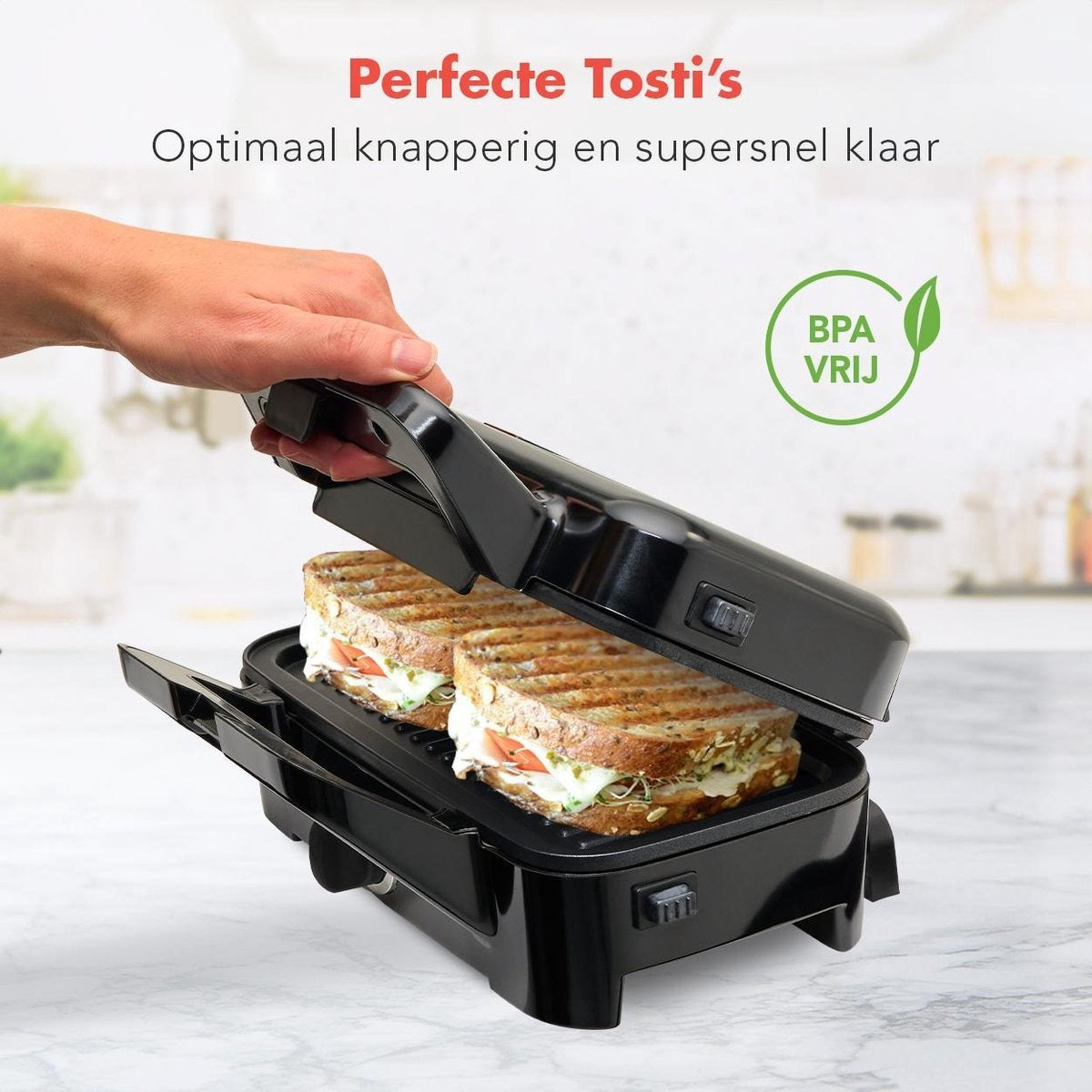 Appareil multifonction 3-en-1 KitchenBrothers - Gaufrier/Grill/Croque monsieur - Plaques interchangeables - acier inoxydable