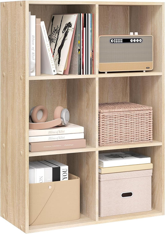 Bibliothèque Woltu Kubus à 6 compartiments - Cloison de séparation et étagère de rangement - Aspect chêne - 60 x 29,5 x 89,5 cm