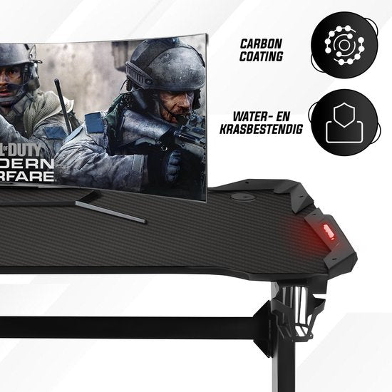 Bayt Game Desk - Bureau de jeu - Bureau de jeu avec LED - Table d'ordinateur - 120 x 60 x 75 cm - Noir