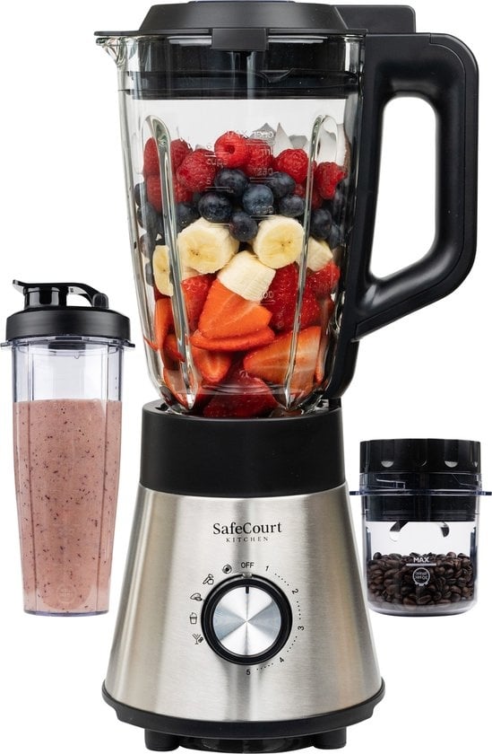 Blender - Safecourt Kitchen - Mixeur Smoothie puissant - 1000W - 1.5L - noir/métal