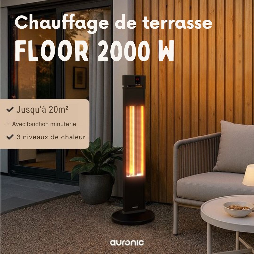 Chauffage infrarouge - Auronic - Debout - 20m2 - Electrique - 2000W - Télécommande - 3 niveaux - Noir
