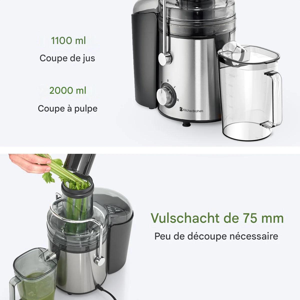 KitchenBrothers Extracteur de jus - Pour légumes et fruits - 1100 ml - 800W - Noir