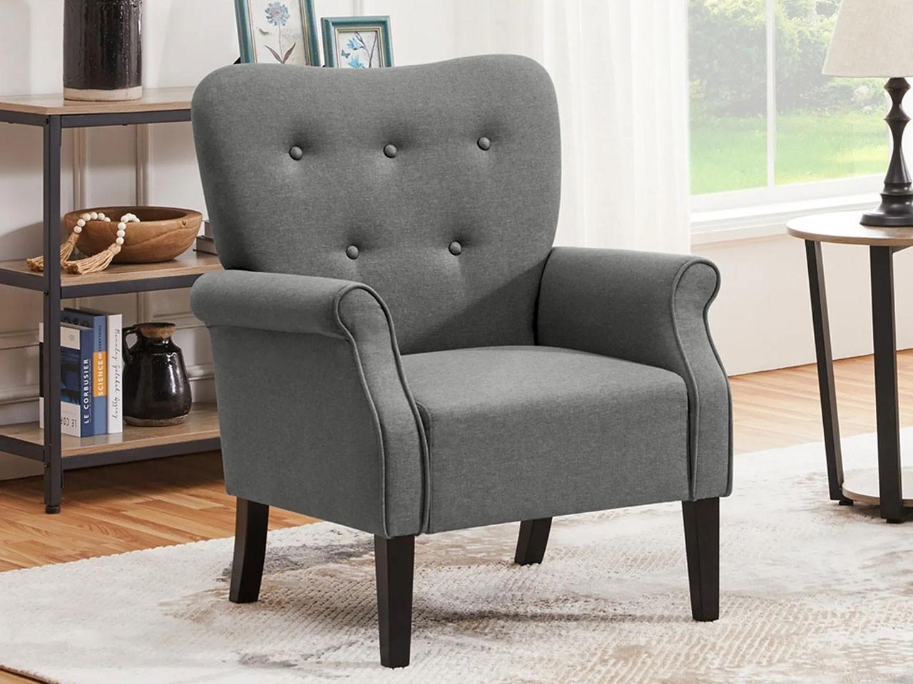Fauteuil de détente 611622 - 74 x 72 x 94 cm - Gris foncé - Pieds en bois