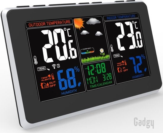 Gadgy Weerstation binnen en buiten - Draadloos weerstation met Buitensensor - Waterdichte buitenunit - Digitaal Weerbericht