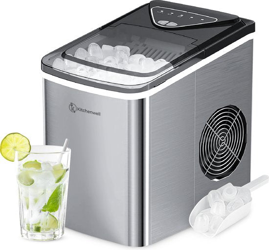 Machine à glaçons Kitchenwell - 2L - 12kg/24 heures - Fonction autonettoyante - Argenté