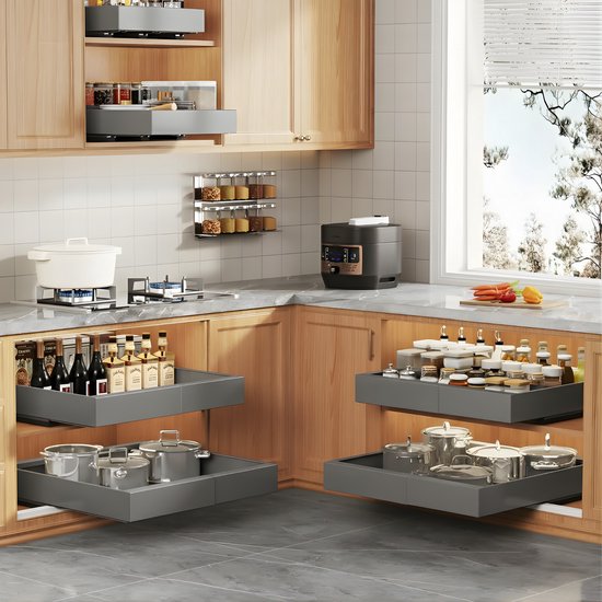 Posity Tiroir coulissant - Organisateur de meuble de cuisine - Organisateur de meuble/tiroir d'évier - tiroir intérieur de cuisine - Extensible et ajustable (32-52 cm) - Télescopique - Gris