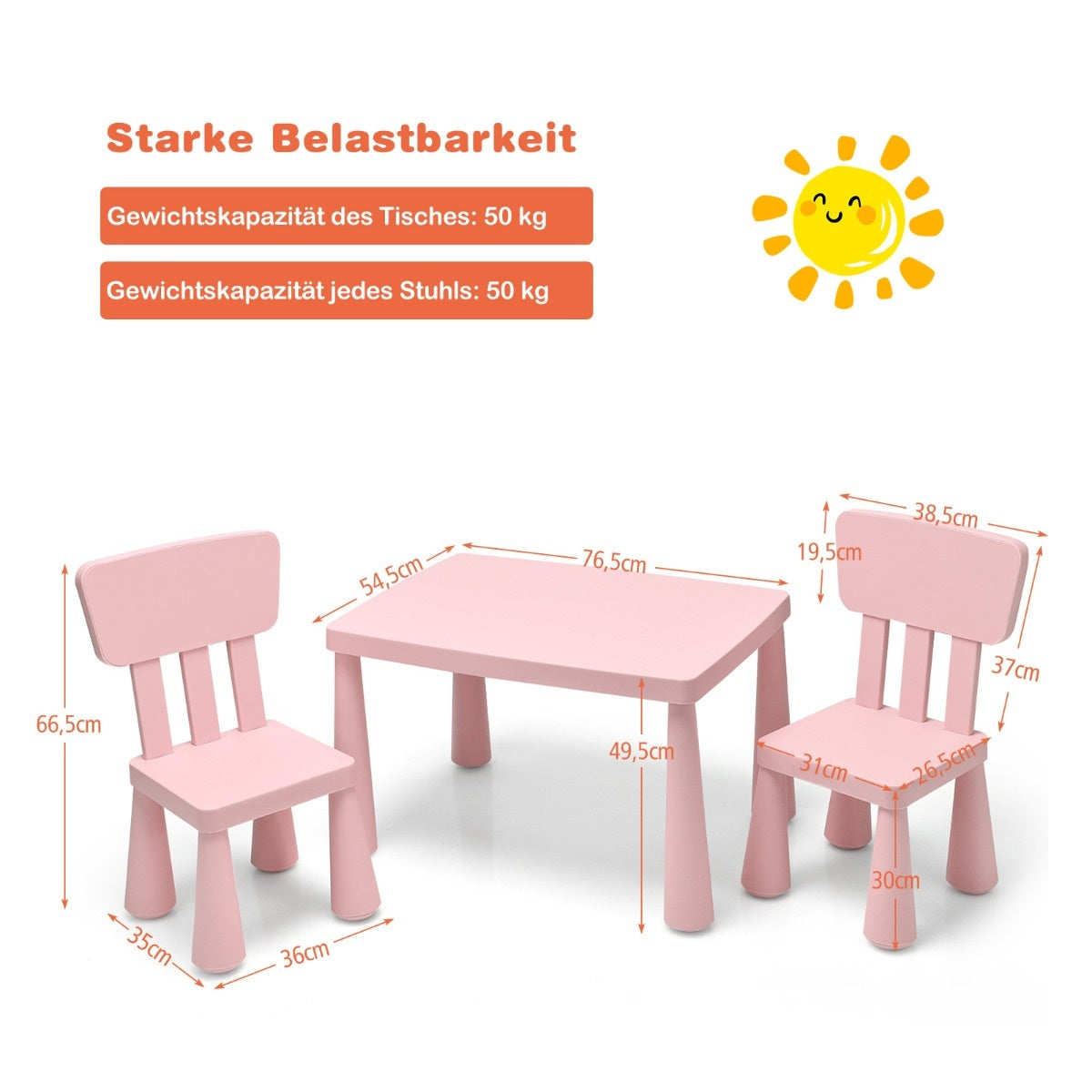 Table enfant Coast et 2 chaises 3 TLG. Sièges pour enfants Set Rosa