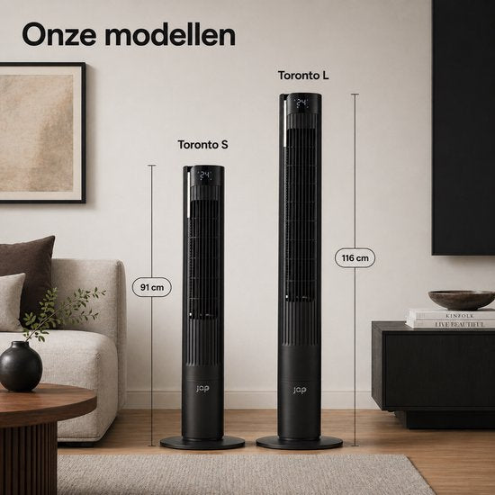Ventilateur silencieux avec télécommande - Ventilateur colonne sans pales avec minuterie et 3 vitesses de ventilation - Chambre à coucher - Économe en énergie (60 W) - Noir mat - JAP Appliances Toronto S