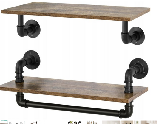 EUGAD Barre de traction murale 60 x 20 cm - Lot de 2 - 3 niveaux - MDF - Noir/chêne rustique