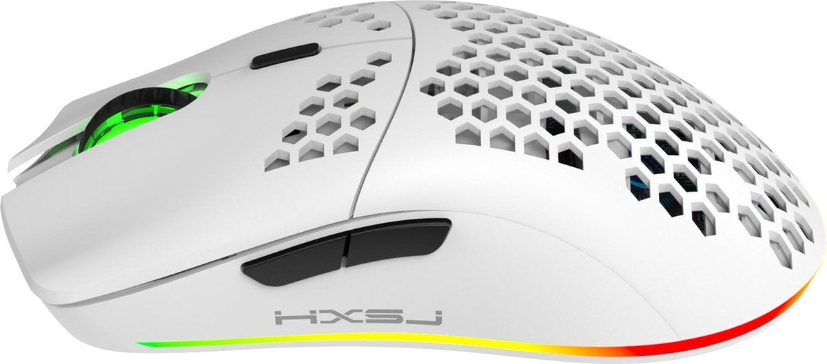 HXSJ T66 2.4G Wireless Gaming Mouse - Souris d'ordinateur - Ultra légère - Compacte pour les voyages - Eclairage RGB - Blanc