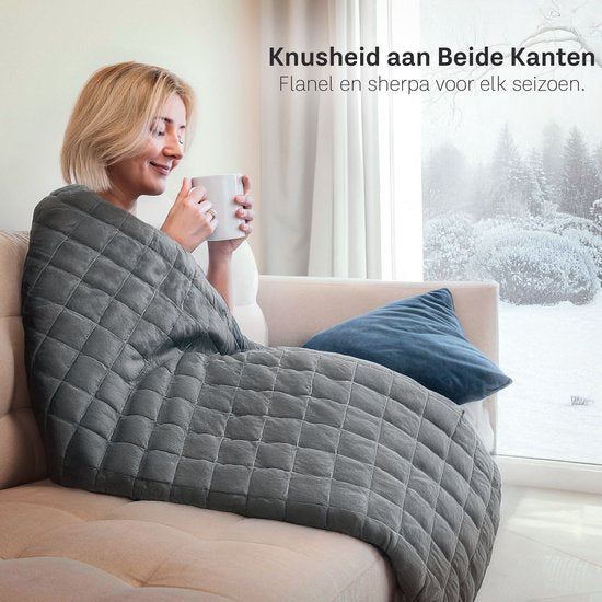 Couverture lestée CozySense® 9 kg - Couverture lestée - Couverture lestée - GLASS-Flow® Distribution de la pression - 135x200 - Velours flanelle & Sherpa - Hypoallergénique - Gris