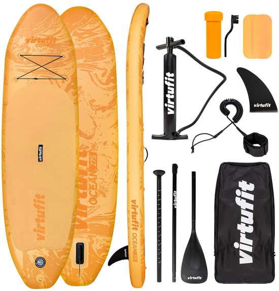 Planche de SUP gonflable VirtuFit Ocean 275 cm - Poids max. 150 kg - Kit complet - Pompe, pagaie, sac de transport, accessoires et support GoPro inclus - Planche de Stand Up Paddle - Orange