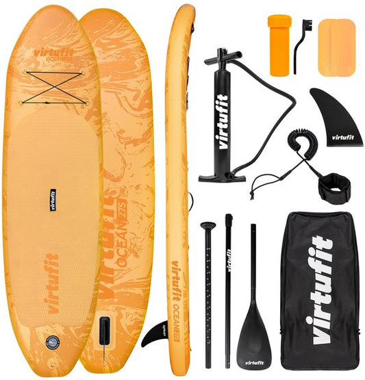 Planche de SUP gonflable VirtuFit Ocean 275 cm - Poids max. 150 kg - Kit complet - Pompe, pagaie, sac de transport, accessoires et support GoPro inclus - Planche de Stand Up Paddle - Orange