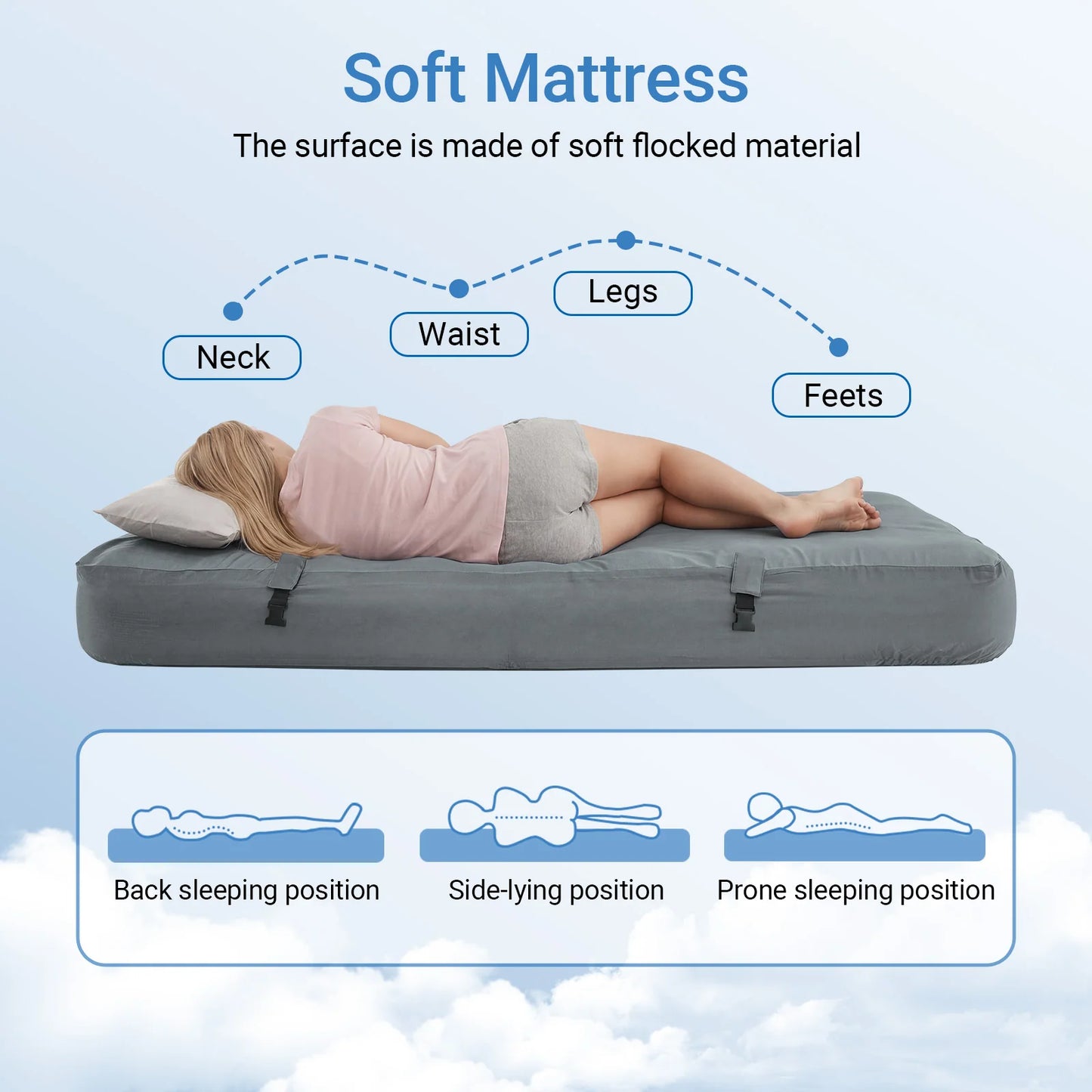 SoBuy OGS32-II-L-HG-P01 Matelas de camping gonflable pour 2 personnes, gris – Avec oreillers, drap-housse et pompe, 191 × 137 cm