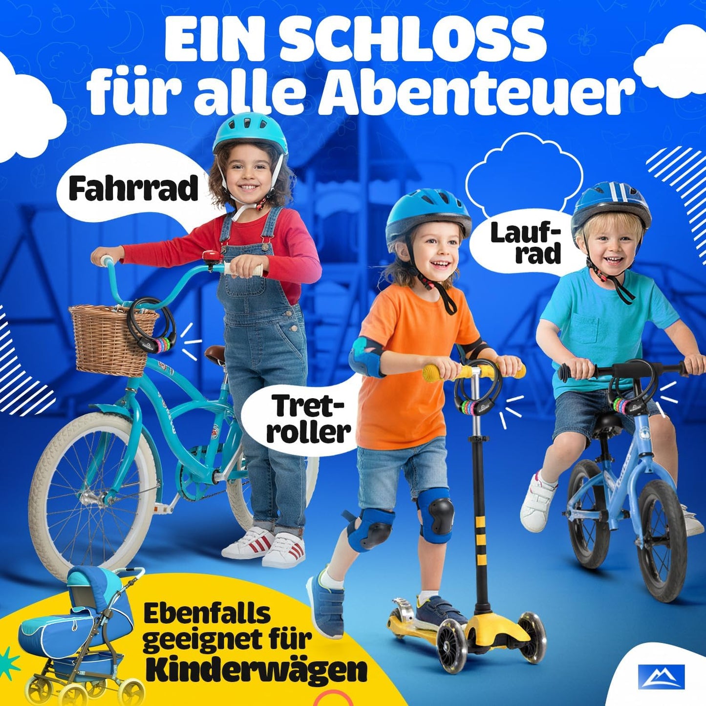 NEXTCOVER® Cadenas pour vélo d'enfant - Code numérique à 4 chiffres - Cadenas à combinaison pour vélo avec chiffres colorés - Cadenas pour scooter Extra robuste et sûr - Noir