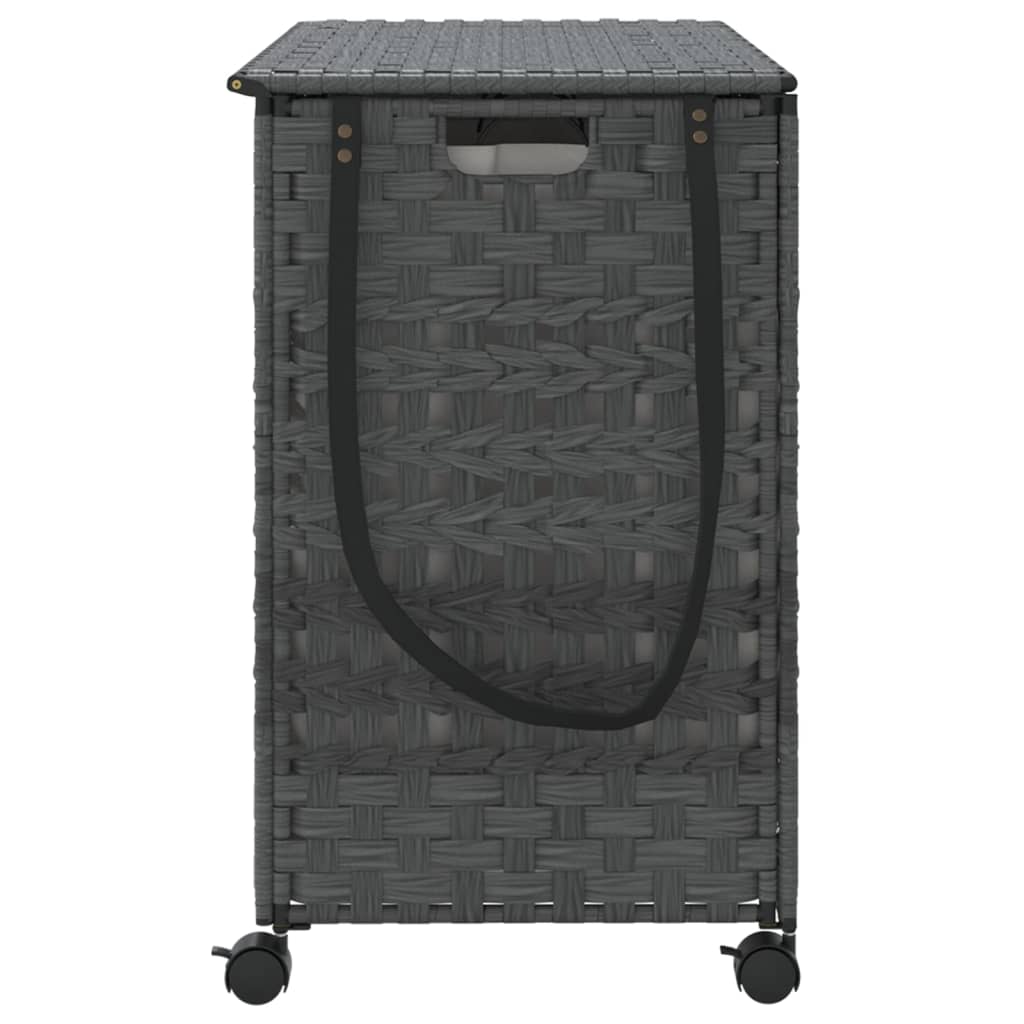 vidaXL Panier à linge à roulettes 66 x 35 x 60 cm - Rotin - Gris - 3 compartiments - Pliable